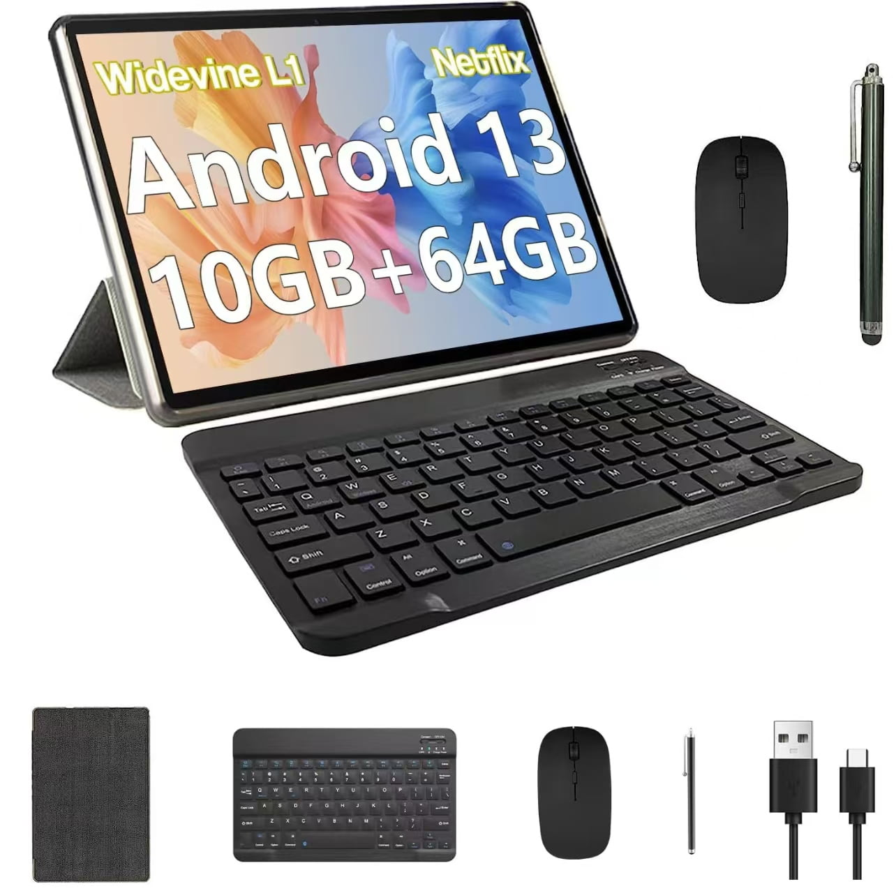 Android 13 Tablet, 10.1 inch, 10GB RAM+64GB ROM, 2 in 1 with