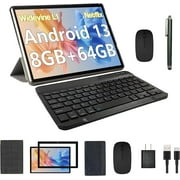 2024 Newest 10.1 inch Android 13 Tablet with Keyboard, 8GB+64GB 2 in 1 Tablet, Tablets with Case Mouse Stylus, 1.8GHz Quad Core, 1280*800 HD Touch Screen, 8MP Dual Camera, Games, Wi-Fi, BT Tableta PC