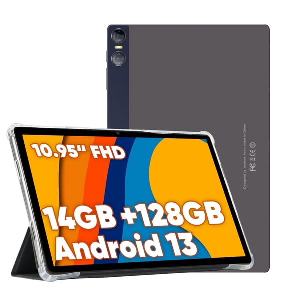 2024 Newest 10.95 inch 2K Tablet with Case Android 13 2000x1200 FHD IPS Display Tablets PC, Octa Core, 14GB RAM(6+8G)+128GB ROM(1TB TF), 5+13MP Camera, 7000mAh Battery, Surpport WiFi, GPS