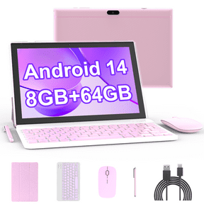 2024 Newest Android 12.0, 10.1 Inch Tablet with Keyboard Case, 4GB+64GB ROM/1TB Expand Tablets, Quad Core, HD Touch Screen, Dual Carema, Games, 2.4G/5G Wi-Fi 6, BT, Google GMS Certified