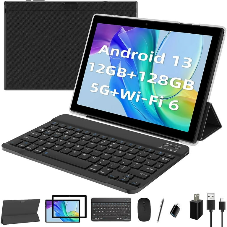 2024 Newest Android 13 Tablet 10 Inch, 12GB RAM 128GB ROM/1TB Expandable  Tablet PC, 2 in 1 Tablets with Keyboard, Quad-Core 2.0GHz CPU HD Screen,  Google Certified 5G WiFi 6 BT 5.0