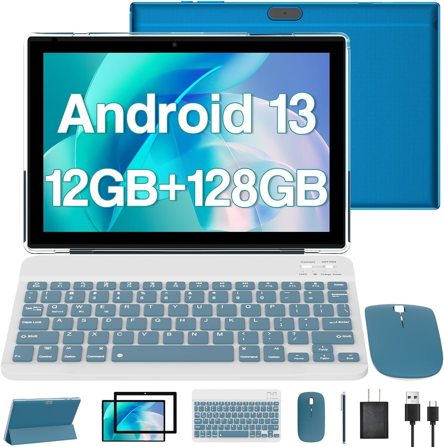 2024 Newest Android 13 Tablet 10 Inch, 12GB RAM 128GB ROM/1TB Expandable Tablet PC, 2 in 1 Tablets with Keyboard, Quad-Core 2.0GHz CPU HD Screen, Google Certified 5G WiFi 6 BT 5.0, 8MP Camera Tableta