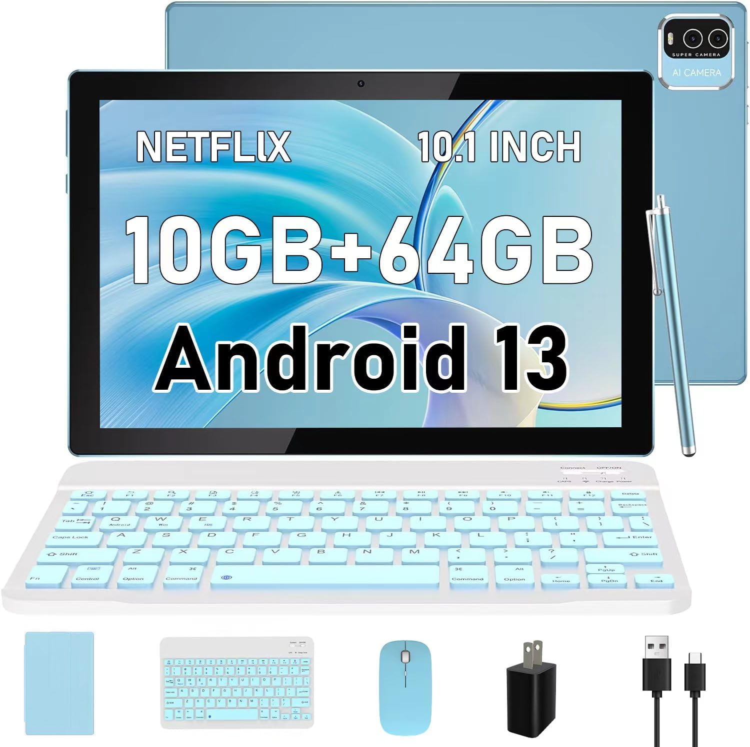 Android 13 Tablet, 10.1 inch, 10GB RAM+64GB ROM, 2 in 1 with Keyboard,  1.8GHz Quad-core, 8MP Camera, Wi-Fi 6, BT PC - Walmart.com