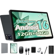 Android 16 Tablet 10.1 inch Tablet, Newest Octa-Core 12GB RAM 64 ROM with Keyboard, Dual Camera, 5G WiFi, Bluetooth, GPS, IPS Full HD Display, Gray