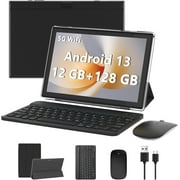 2024 Newest Android 13 Tablet with Keyboard 10 Inch 2 in 1 Tablets, 12GB RAM 128GB ROM 1TB Expand, Quad-Core 2.0GHz CPU Tablet PC, 5G WiFi 6 BT 5.0, 8MP Camera, Google Certified Tableta