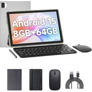 2025 Newest Android 15 Tablet, 10 inch 8GB RAM+64GB ROM/ 1TB Expandable Tablets, 1.8Ghz Quad-core Processor, 1280*800 IPS Screen Tablet, 8MP Dual Camera, 6000mAH Battery, 2.4G/5G Wifi 6 BT 5.0 Tablet