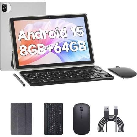 2025 Newest Android 15 Tablet, 10 inch 8GB RAM+64GB ROM/ 1TB Expandable Tablets, 1.8Ghz Quad-core Processor, 1280*800 IPS Screen Tablet, 8MP Dual Camera, 6000mAH Battery, 2.4G/5G Wifi 6 BT 5.0 Tablet