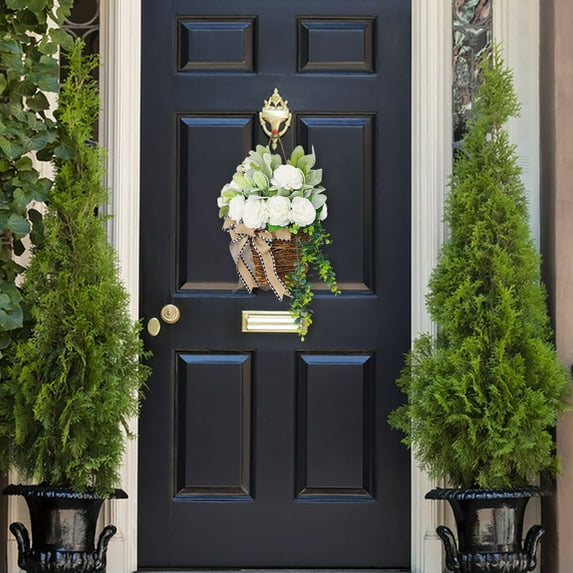 2024 Newest Cream Hydrangea Door Hanger Basket Wreath,Summer Wreath,Farmhouse Door Hanger Wildflower Basket Wreath,Home Porch Farmhouse Decor,Farmhouse Door Hanger Wildflower Basket Wreath