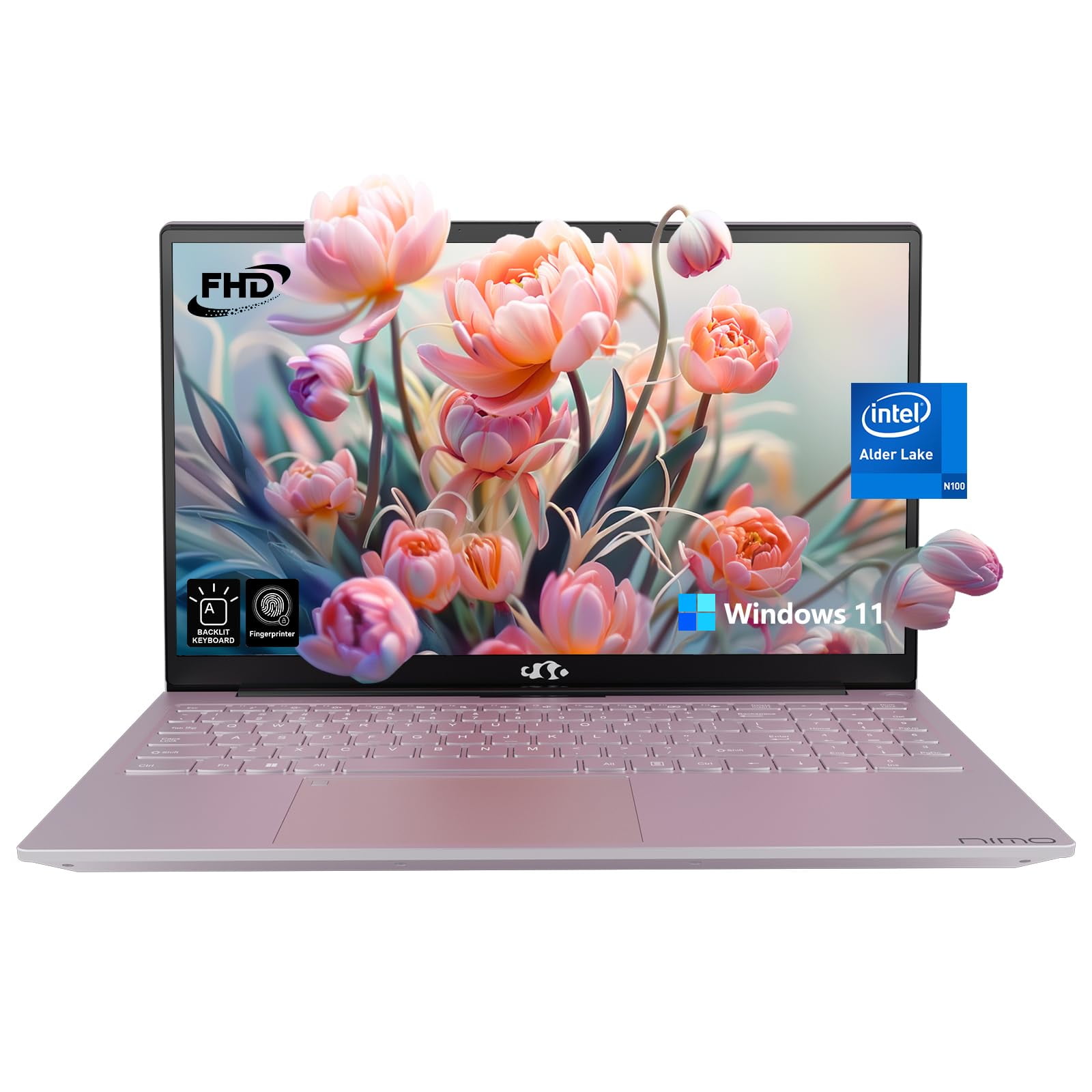 2026 Newest Laptop, 15.6-Inch FHD Display Laptop with Intel Quad Core-12th N150(Up to 3.4GHz), 8GB RAM 256GB ROM Business Laptop Computer, Fingerprint, Type C, Windows 11 Home, Pink