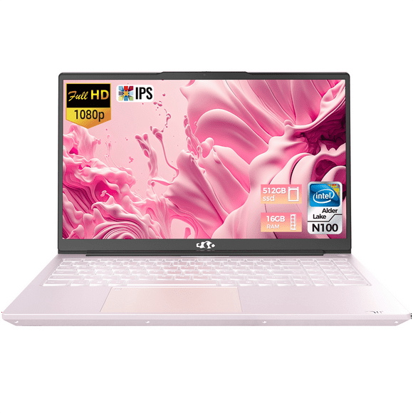 2024 Newest Laptop, 15.6-Inch FHD Display Laptop with Intel Quad Core-12th N100(Up to 3.4GHz), 16GB RAM 512GB ROM Business Laptop Computer, Fingerprint, Type C, Windows 11 Home, Pink