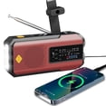 thumbnail image 1 of Newest Prociv Solar Emergency Wind Up Radio, Portable Hand Crank AM/FM Radio with SOS Alarm LED Torch, 2000mAh Rechargeable Power Bank USB Phone Charger Flashlight for Camping (Red), 1 of 9