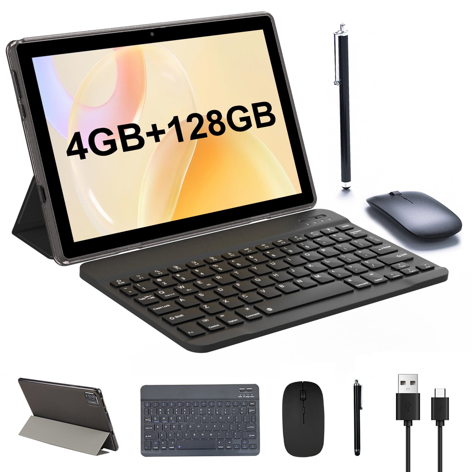2024 Newest Tablet with Keyboard, 10 Inch 2 in 1 4GB RAM+128GB ROM+1TB Android Tablets PC, 1.8Ghz Quad-Core Processor, 1280*800 IPS HD Tablet, 8MP Dual Camera, 6000mAh Battery with Case Mouse Stylus