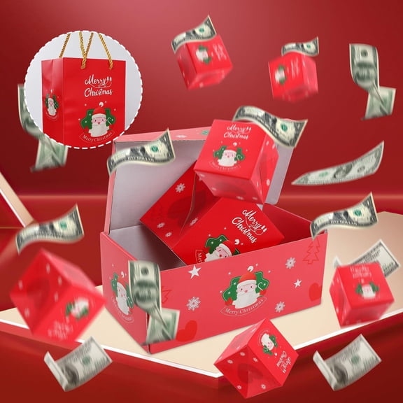 2024 Newly Christmas Surprise Gift Box Explosion for Money,9Pcs Red Romantic -up Box,Gift Box and Gift Bag,Merry Christmas Surprise Boxes for Xmas Present Party Supplies