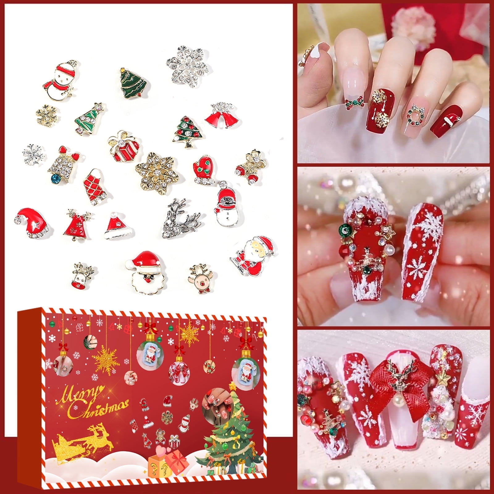 2024 Newly Fashionable Nail Accesseries Advent Calendar for Christmas, New Year Decor, 24 Pcs Surprise Nail Decor for Wife Lovers, Girlfriend Friends Yourself