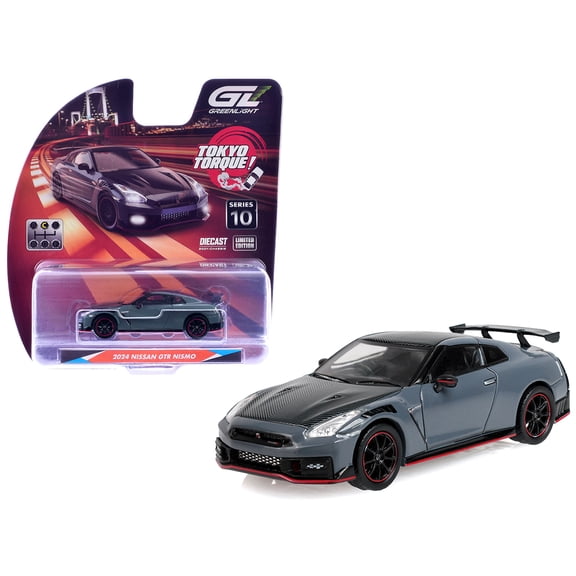 2024 Nissan GT-R (R35) NISMO RHD Stealth Gray with Carbon Top and Hood "Tokyo Torque" 1/64 Diecast Model Car by Greenlight
