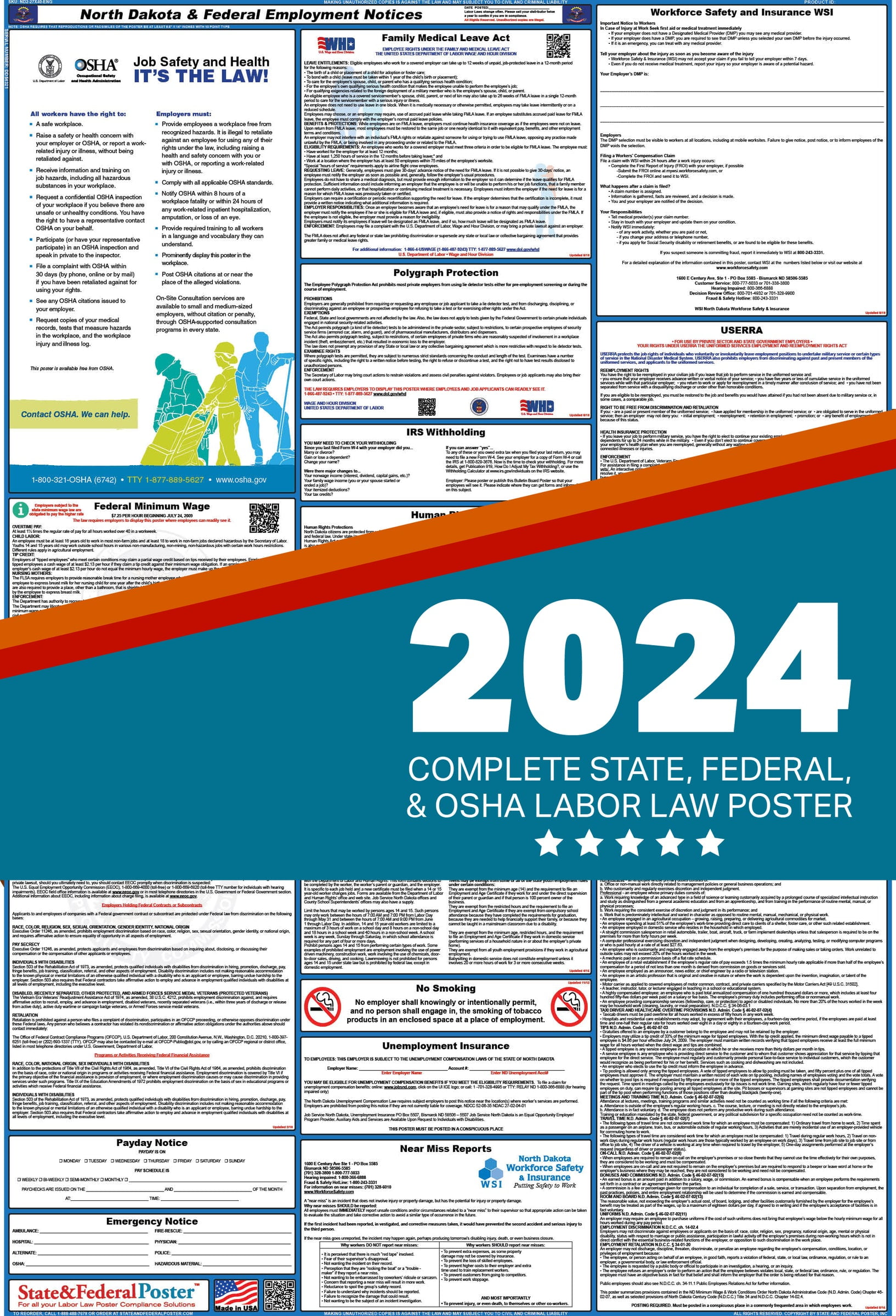 2024 North Dakota State and Federal Labor Law Poster (Laminated
