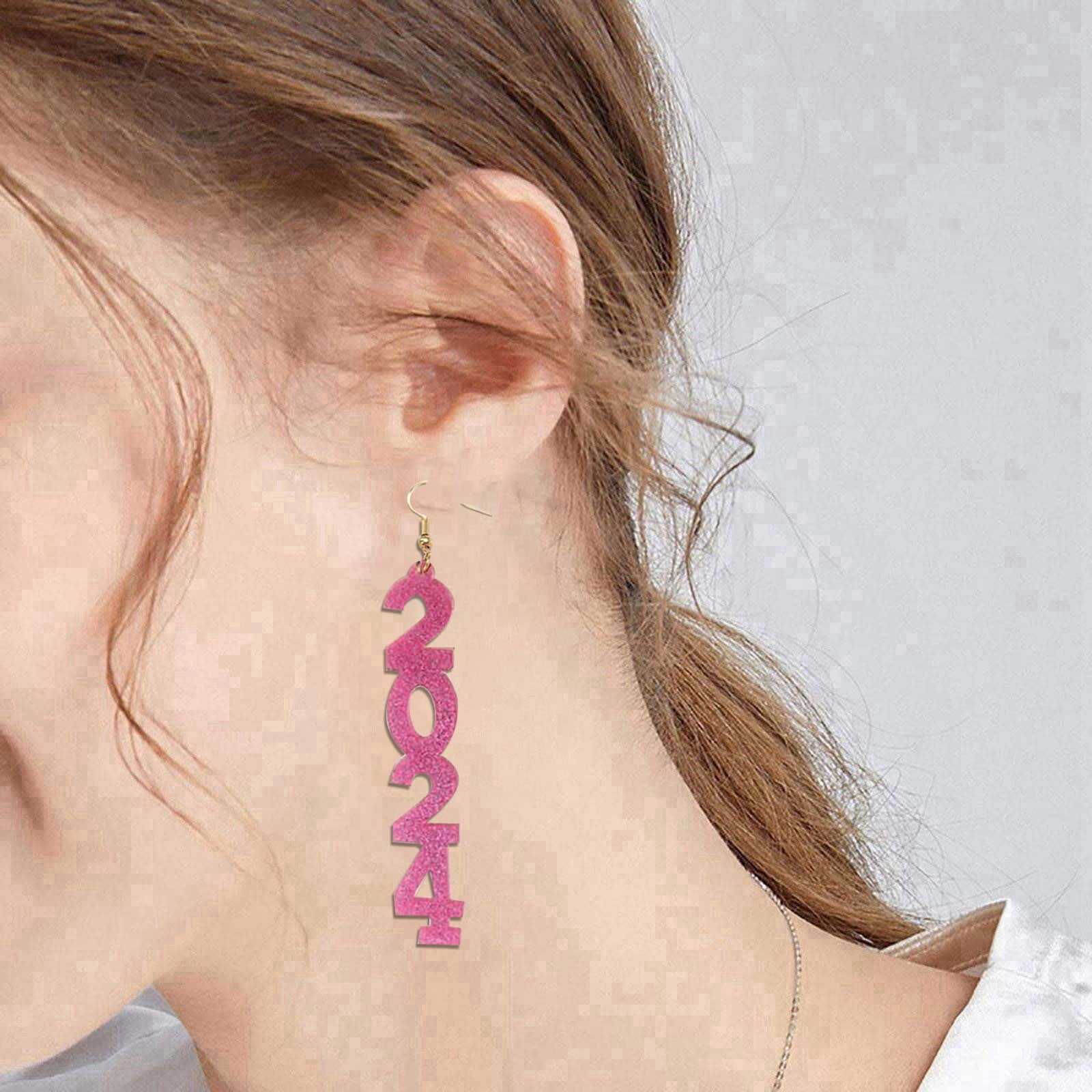 2024 Numbers Long Acrylic Earrings For Women 2024 Numbers And Letters