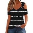 thumbnail image 1 of 2024 Off Shoulder Tank Tops for Women Trendy O Ring Shoulder Blouses Cute Striped Pattern Beach T-shirt, 1 of 5