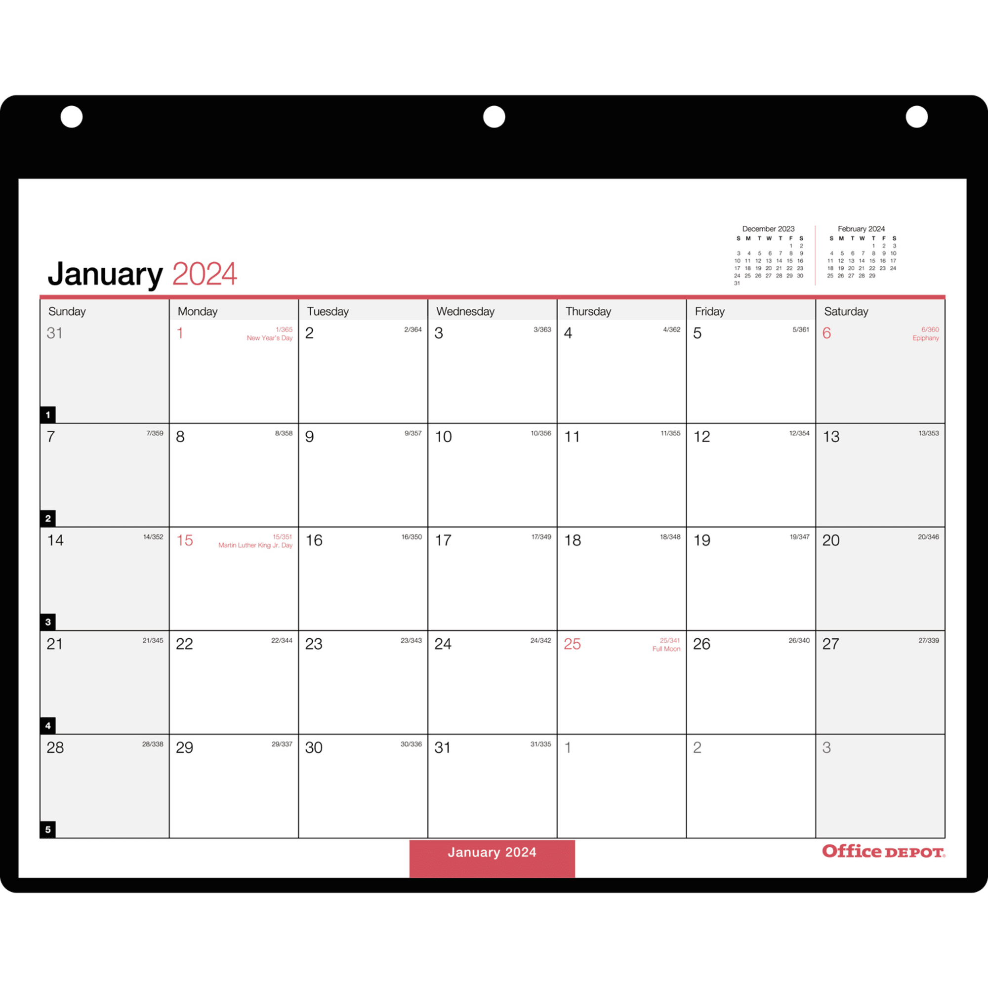 2024 Office Depot® Brand Monthly Desk Wall Calendar, 11" x 8", White