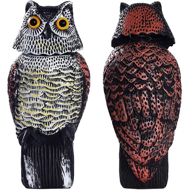 2024 Owl with 360° Rotating Head Scare Birds/Pigeon/Seagull/Crow Plastic Realistic Owl Owl