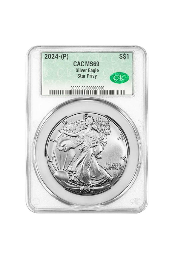 2024 (P) $1 American Silver Eagle Star Privy CACG MS69
