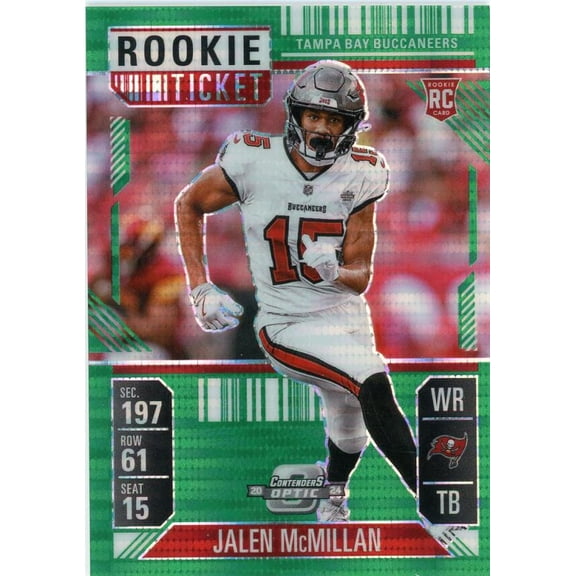 2024 PANINI CONTENDERS OPTIC ROOKIE TICKET GREEN PULSAR #72 JALEN MCMILLAN 15/49 JERSEY MATCH TAMPA BAY BUCCANEERS