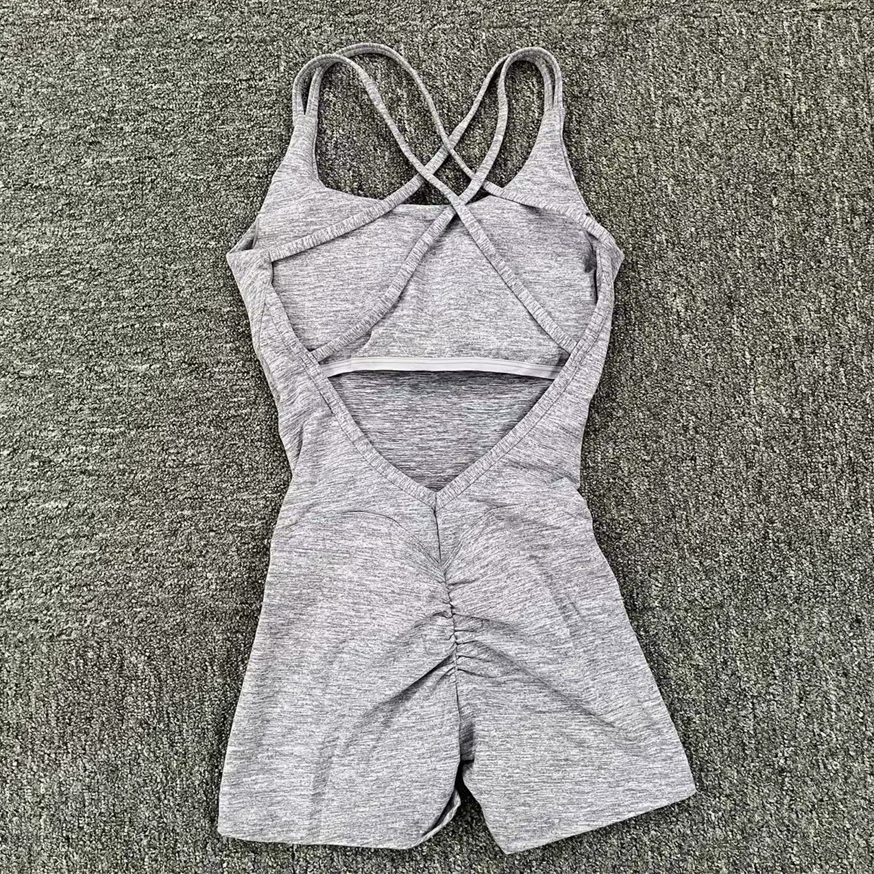 2024 Pad Lycra Active Wear Gym Yoga Set Women Fitness Scrunch Legging Women Workout Female Sports Outfit Suits Exercise Jumpsuit (lggrey scrunch st,L)