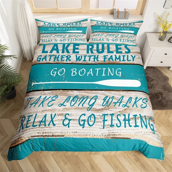 2024 Paddle Duvet Cover Set Rustic Farmhouse Bedding Set Polyester Lake House Wooden Stripe Comforter Cover l Lake Quilt Cover