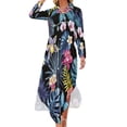 thumbnail image 1 of 2024 Palm Leaves Green Chiffon Dress Floral Print Elegant Dresses Woman Long Sleeve Street Wear V Neck Stylish Oversized Casual Dress, 1 of 7