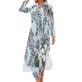 thumbnail image 1 of 2024 Palm Leaves Green Chiffon Dress Floral Print Elegant Dresses Woman Long Sleeve Street Wear V Neck Stylish Oversized Casual Dress, 1 of 7