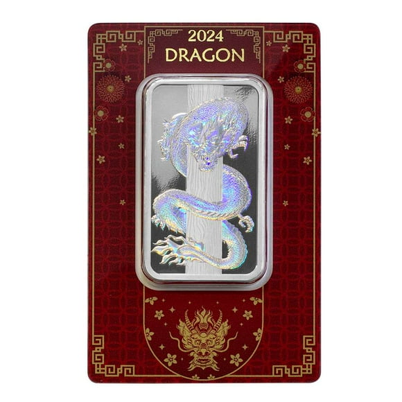 2024 Pamp Lunar Year of the Dragon Holographic 50 Gram Silver Bar in Assay