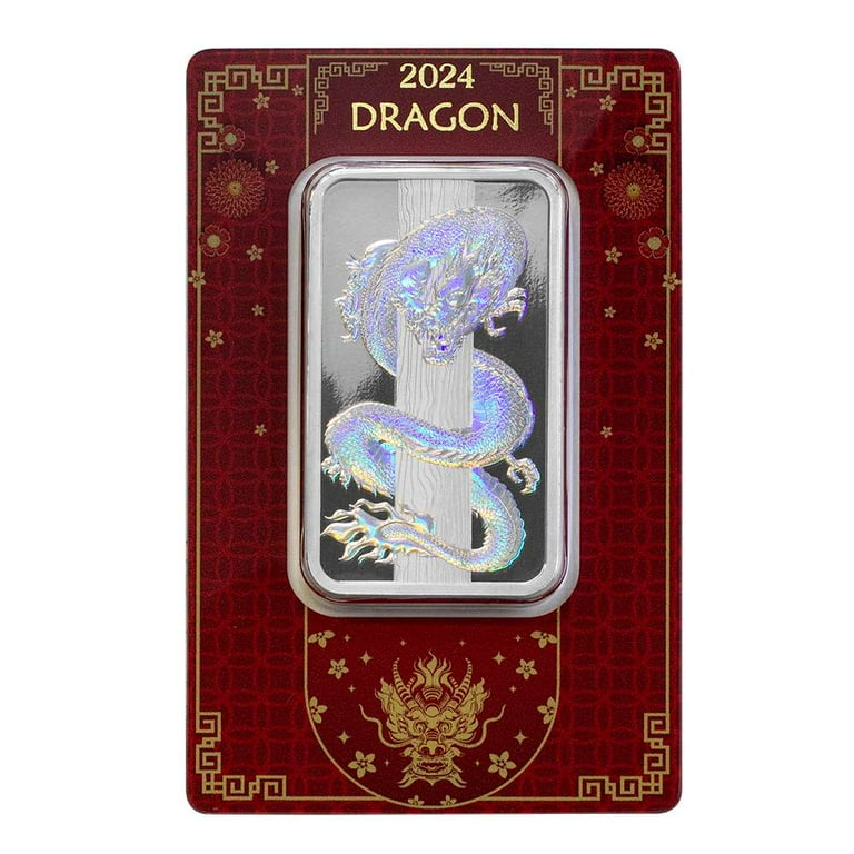 2024 Pamp Lunar Year of the Dragon Holographic 50 Gram Silver Bar