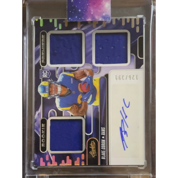 2024 Panini Absolute Football Blake Corum #RPM-BCM Triple Relic RC Memorabilia Los Angeles Rams NFL Autographed Football Trading Card