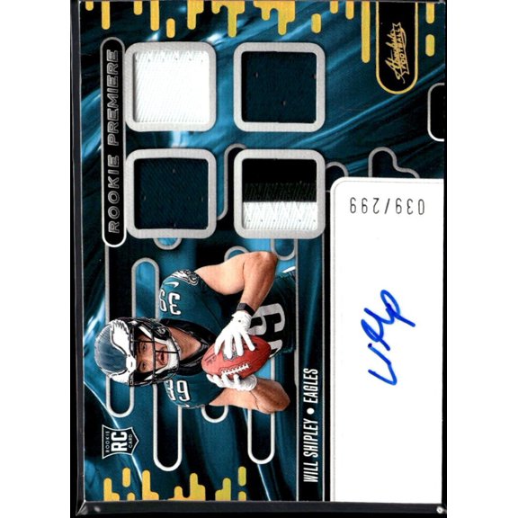 2024 Panini Absolute Football Rookie Premiere Quad Patch Autograph RC RPMA-WSY Will Shipley Eagles Football Card