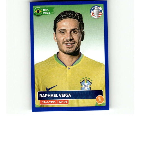 2024 Panini CONMEBOL Copa America Blue #BRA15 Raphael Veiga Brasil Official Mini Thin Sticker Futbol Soccer Trading Card
