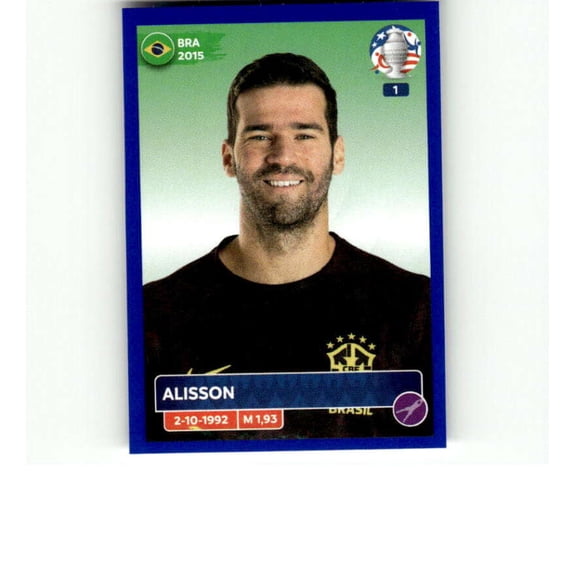 2024 Panini CONMEBOL Copa America Blue #BRA4 Alisson Becker Brasil Official Mini Thin Sticker Futbol Soccer Trading Card