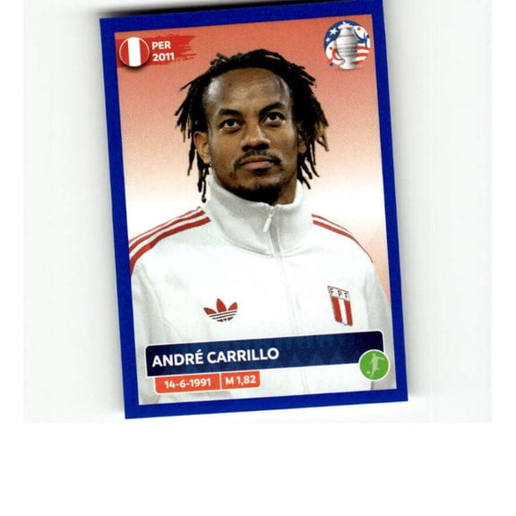 2024 Panini CONMEBOL Copa America Blue #PER21 Andre Carrillo Peru Official Mini Thin Sticker Futbol Soccer Trading Card