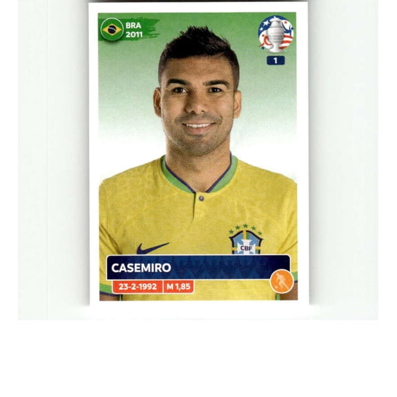 2024 Panini CONMEBOL Copa America Sticker #BRA13 Casemiro Brazil Official Mini Thin Sticker Futbol Soccer Trading Card