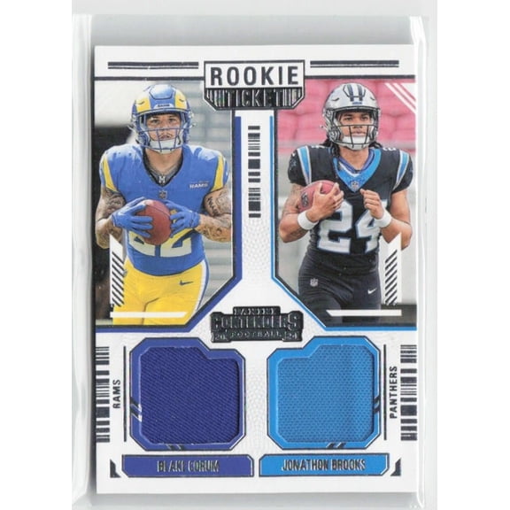 2024 Panini Contenders Blake Corum / Jonathon Brooks #DS-15 Rookie Ticket Dual Swatches MEM