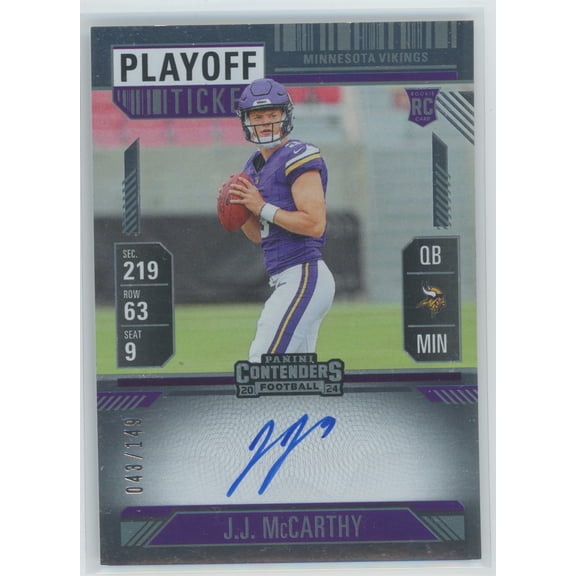 2024 Panini Contenders Football J.J. McCarthy #101 Playoff Ticket Auto RC 43/149