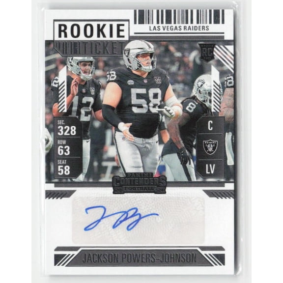 2024 Panini Contenders Jackson Powers-Johnson Autographed RC Trading Card #297 Las Vegas Raiders