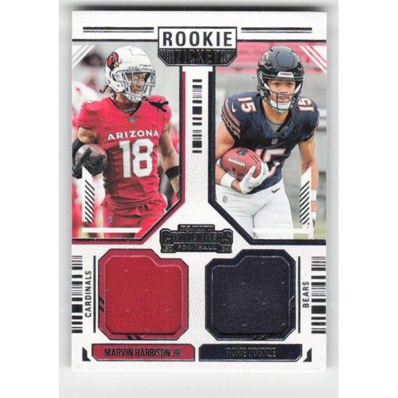 Near Mint 2024 Panini Contenders Rookie Ticket Dual Swatches MEM DS-12 Marvin Harrison Jr Rome Odunze