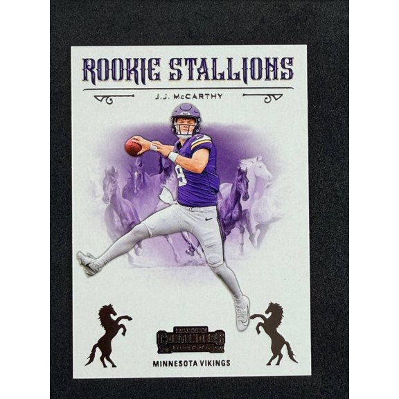2024 Panini Contenders No. 9 J.J. McCarthy Rookie Stallions Minnesota Vikings Football Card Minnesota Vikings NFL FOOTBALL Trading Card