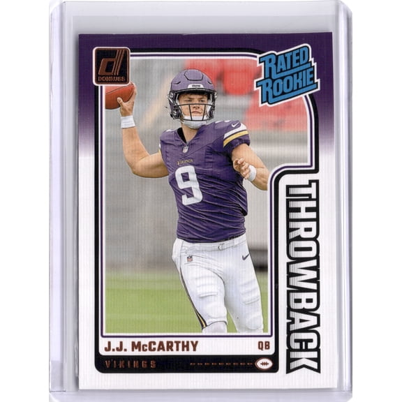 2024 Panini Donruss Rated Rookie Throwback J.J. McCarthy Minnesota Vikings #2 Football Trading Card