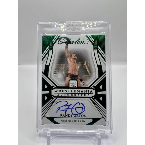 2024 Panini Flawless WWE WrestleMania Autographs Randy Orton SmackDown Emerald /5 Auto #WM-ROR Trading Card