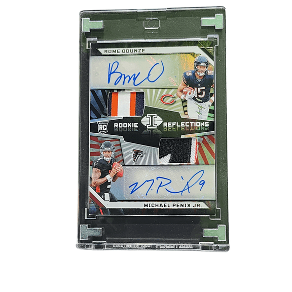2024 Panini Illusions Rookie Reflections Rome Odunze Michael Penix Jr. #RRA-WH Dual Autograph Dual Patch RC Chicago Bears NFL Autographed Football Car