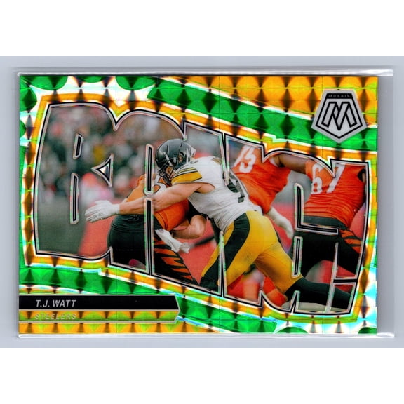 2024 Panini Mosaic T.J. Watt #No. 3 Bang! Green Prizm