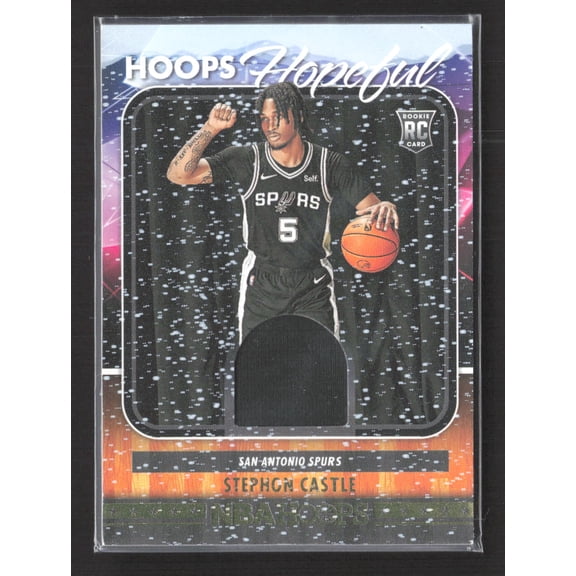 2024 Panini NBA Hoops Hoops Hopeful HHM-SCS RC Memorabilia Stephon Castle Spurs Basketball Card San Antonio Spurs NBA Basketball Trading Card