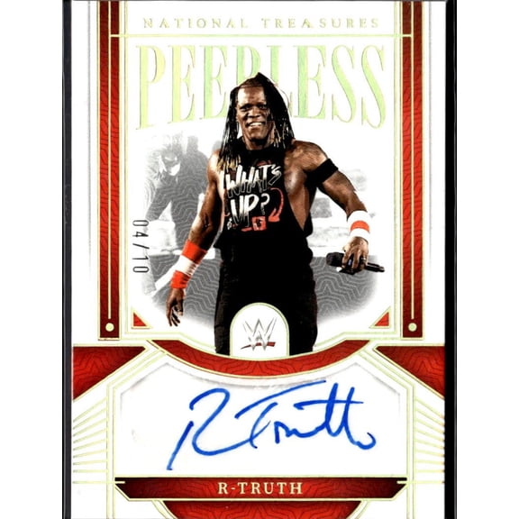 2024 Panini National Treasures WWE Peerless Red R Truth Auto #PL-RTR 04/10 RAW WWE Autographed Wrestling Trading Card