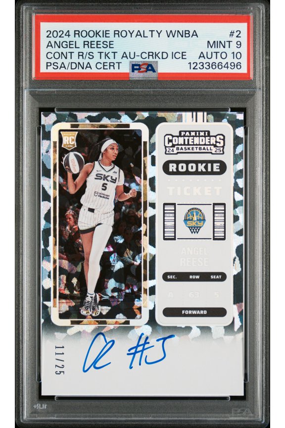 2024 Panini Rookie Royalty WNBA Contenders Rookie Auto Angel Reese #2 TKT Crkd Ice /25 PSA 9 Auto 10